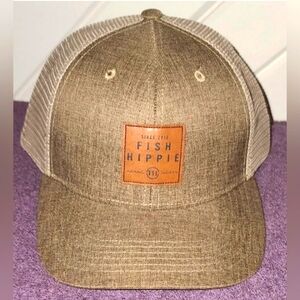 Fish Hippie Hat Cap Snap Back Mesh Khaki Fish Logo Fishing One Size